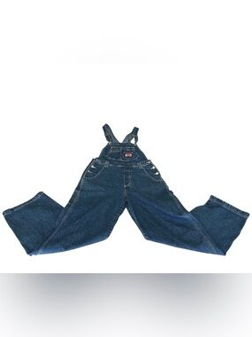 Vintage Revolt Bib Overalls Blue Denim Carpenter Jeans 90s Y2K Grunge Large EUC
